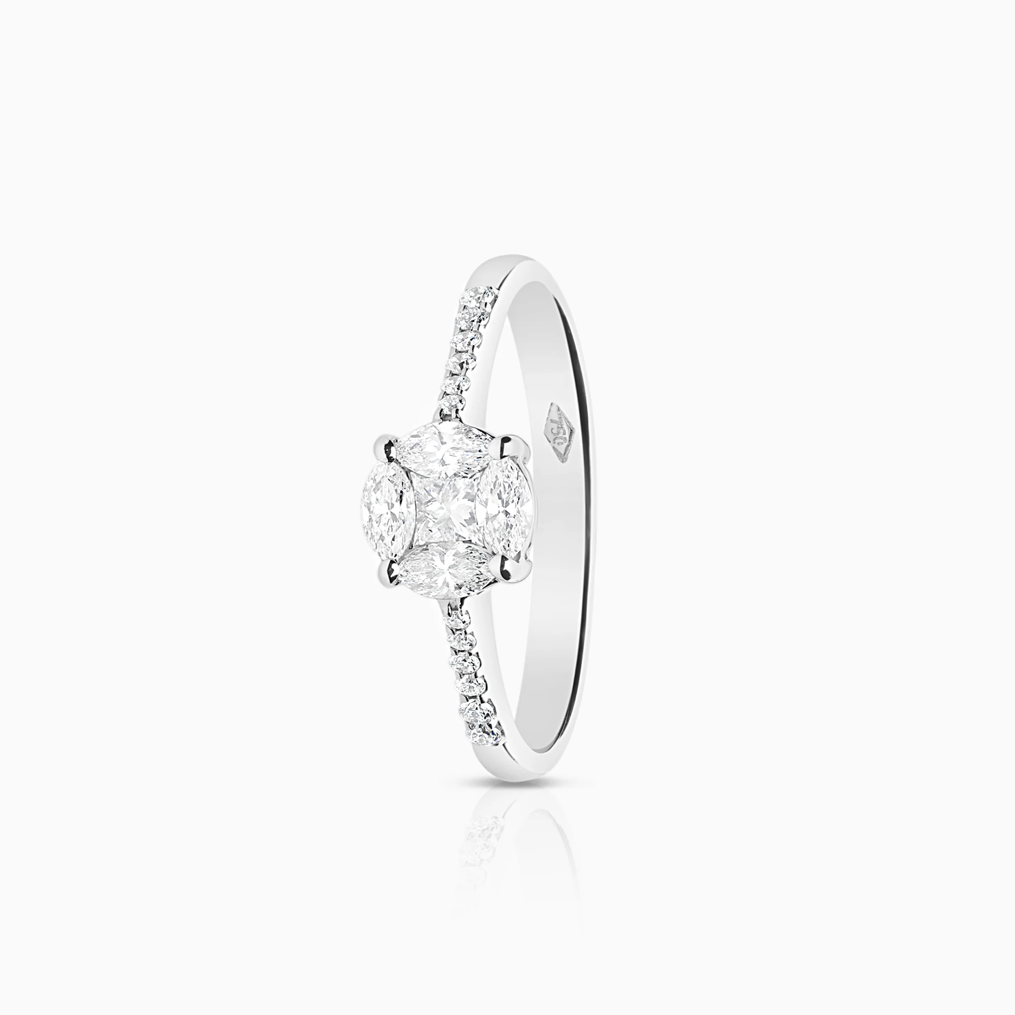 Side stone ring 0.43ct 18K white gold