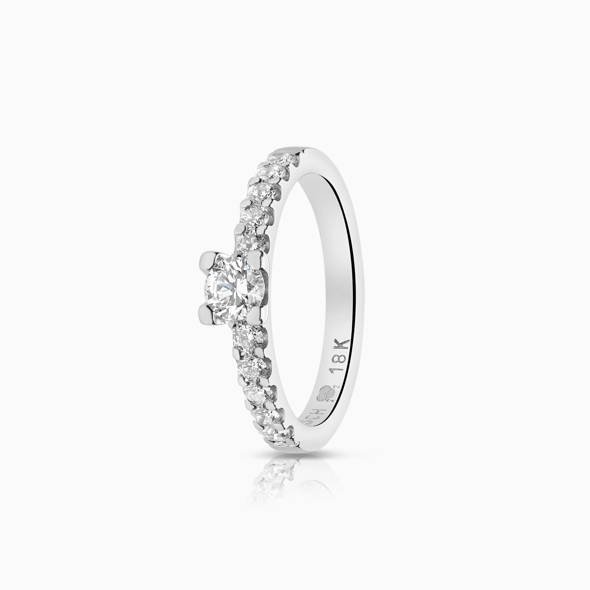 Side stone ring 0.53ct 18K white gold