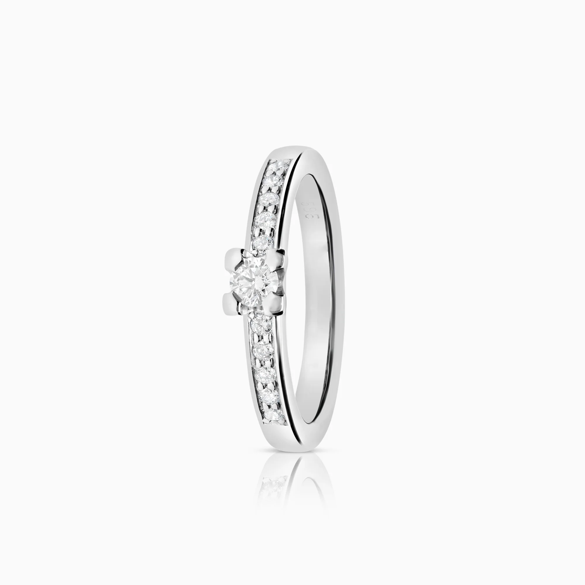 Side stone ring 0.19ct 14K white gold