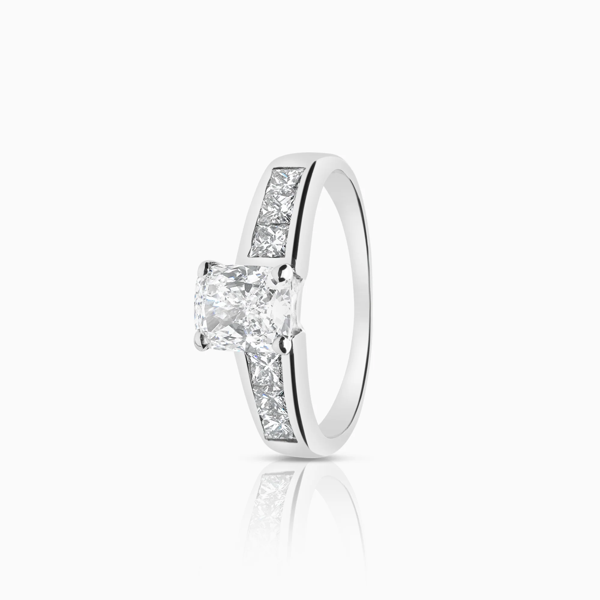 Side stone ring 1.15ct 18K white gold