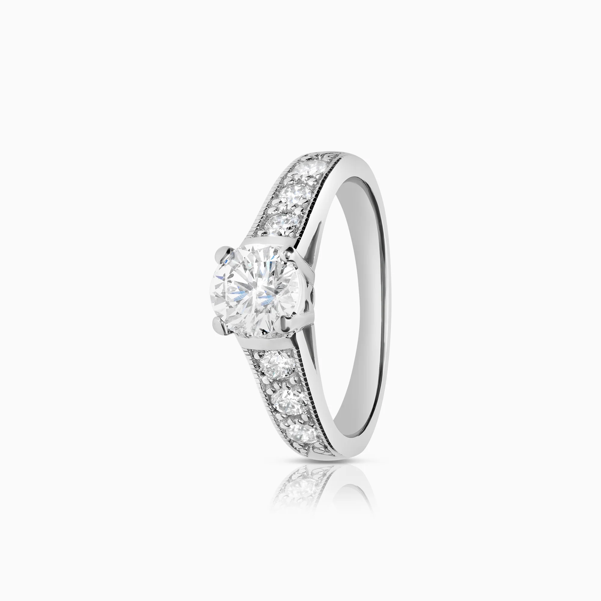 Side stone ring 1.00ct 18K white gold