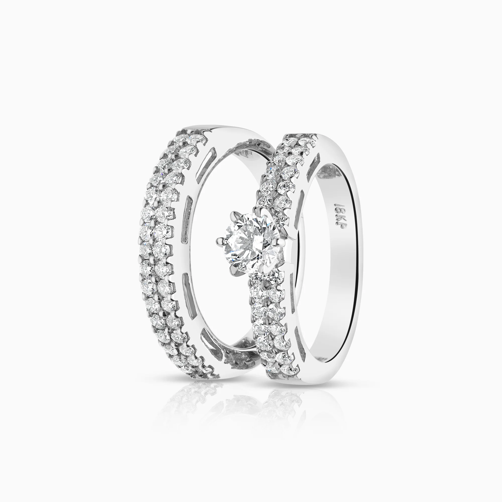 Side-stone ring and diamond ring 1.40ct 18K white gold - Image 3