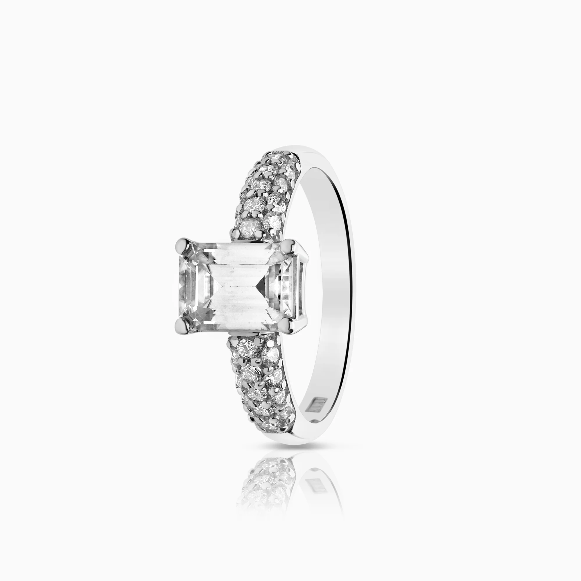 Side-stone ring Moissanite and diamonds 0.31ct 14K white gold
