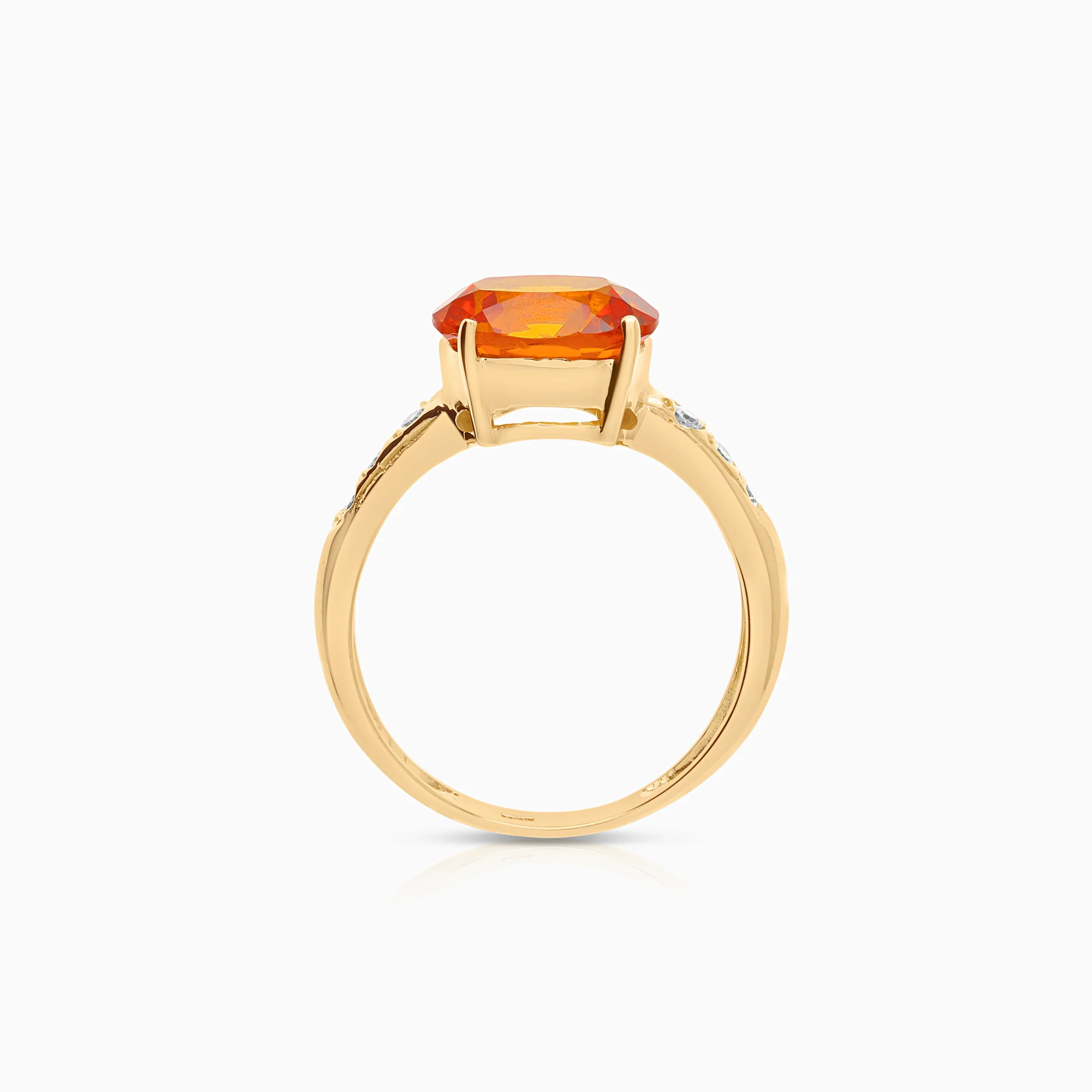 Side-stone ring synthetic orange sapphire and cubic zirconia 4.23g 18K gold - Image 2
