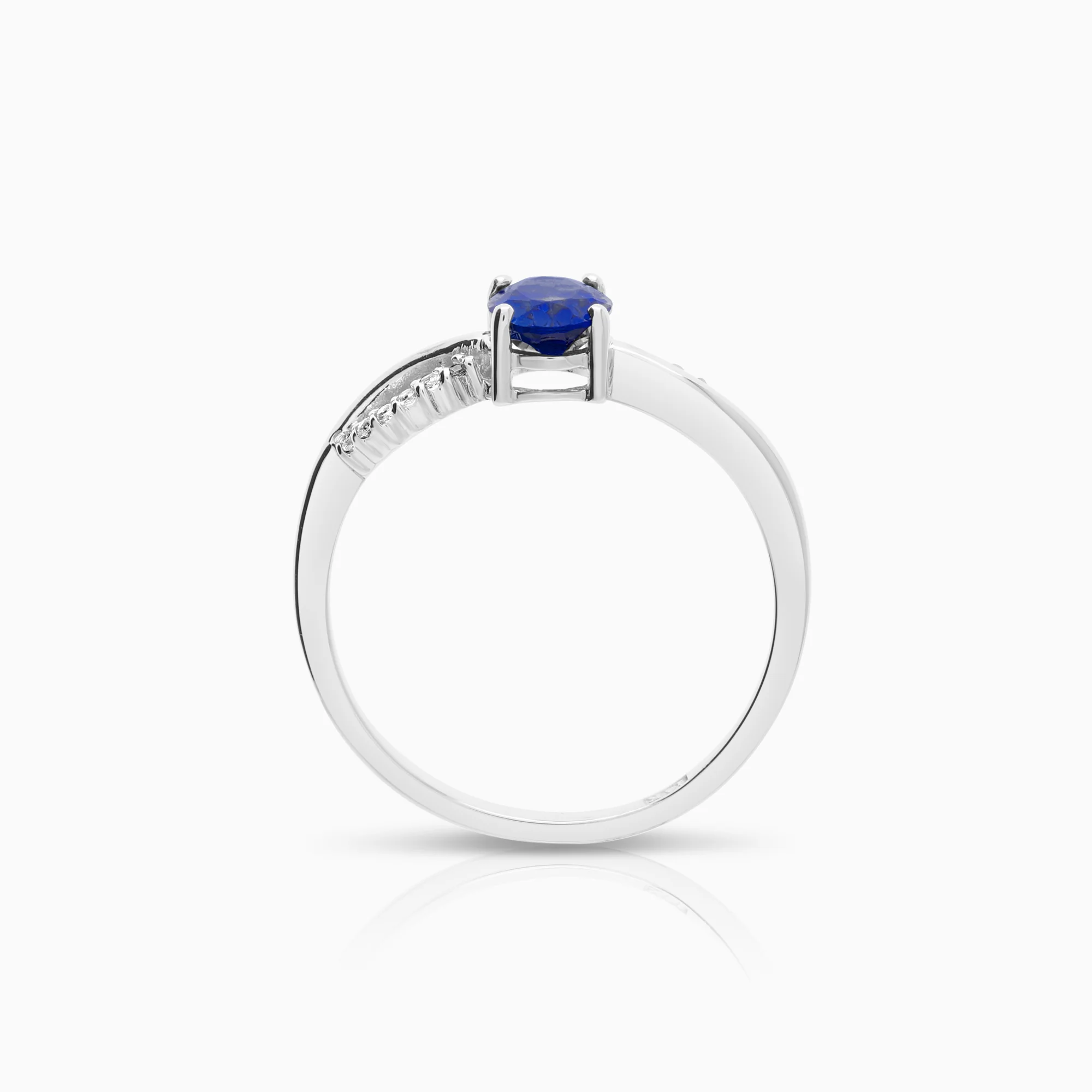 Side-stone ring sapphire and cubic zirconia 14K white gold - Image 2