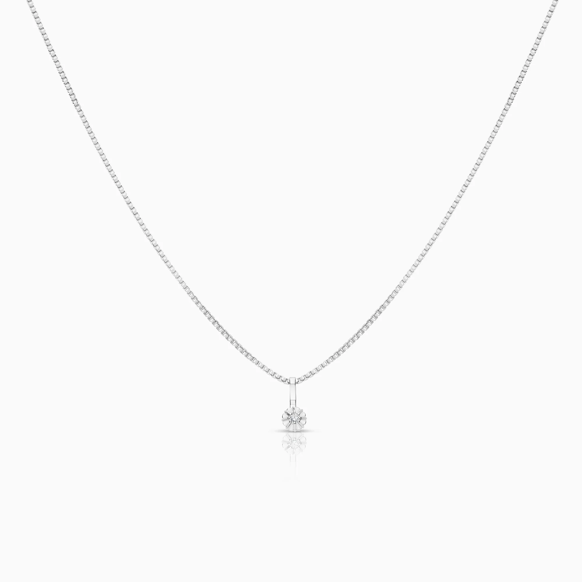 Necklace with solitaire pendant 0.03ct 18K white gold