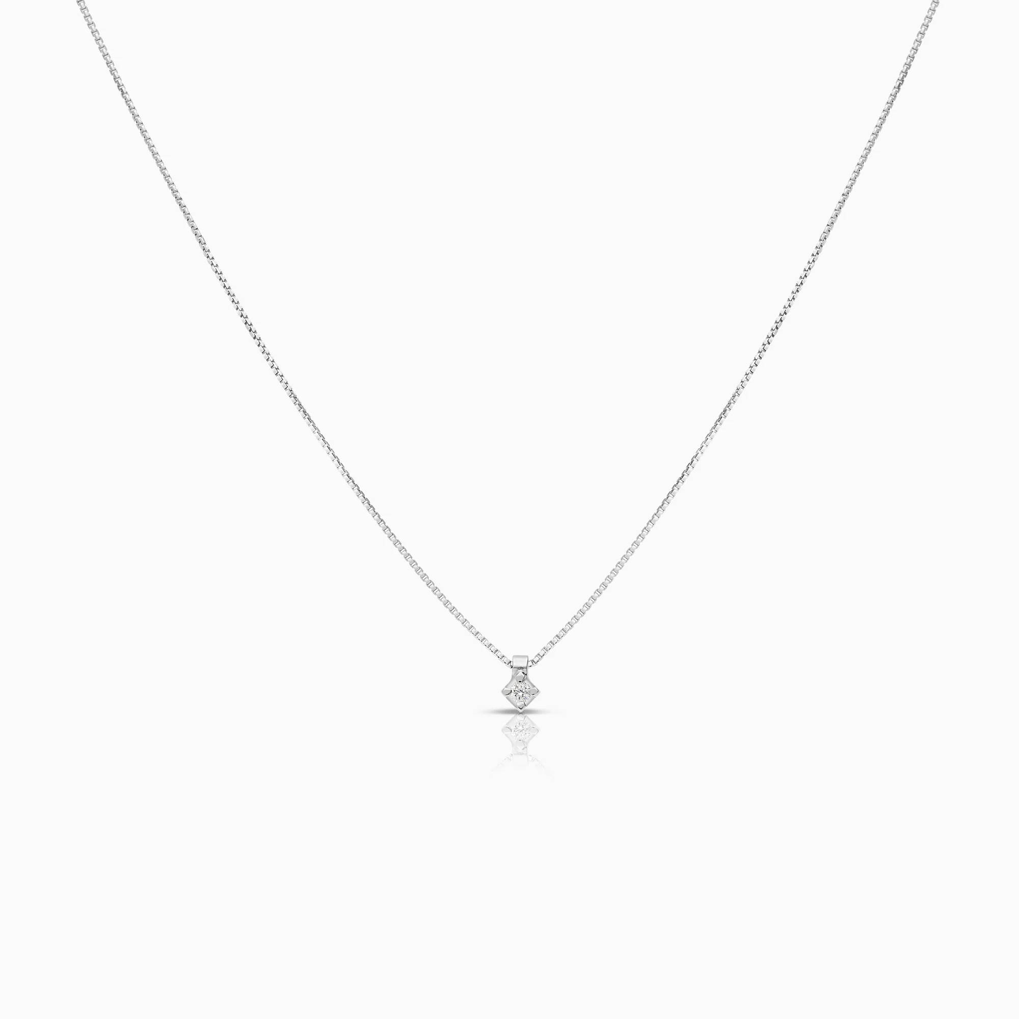 Necklace with solitaire pendant 0.03ct 18K white gold
