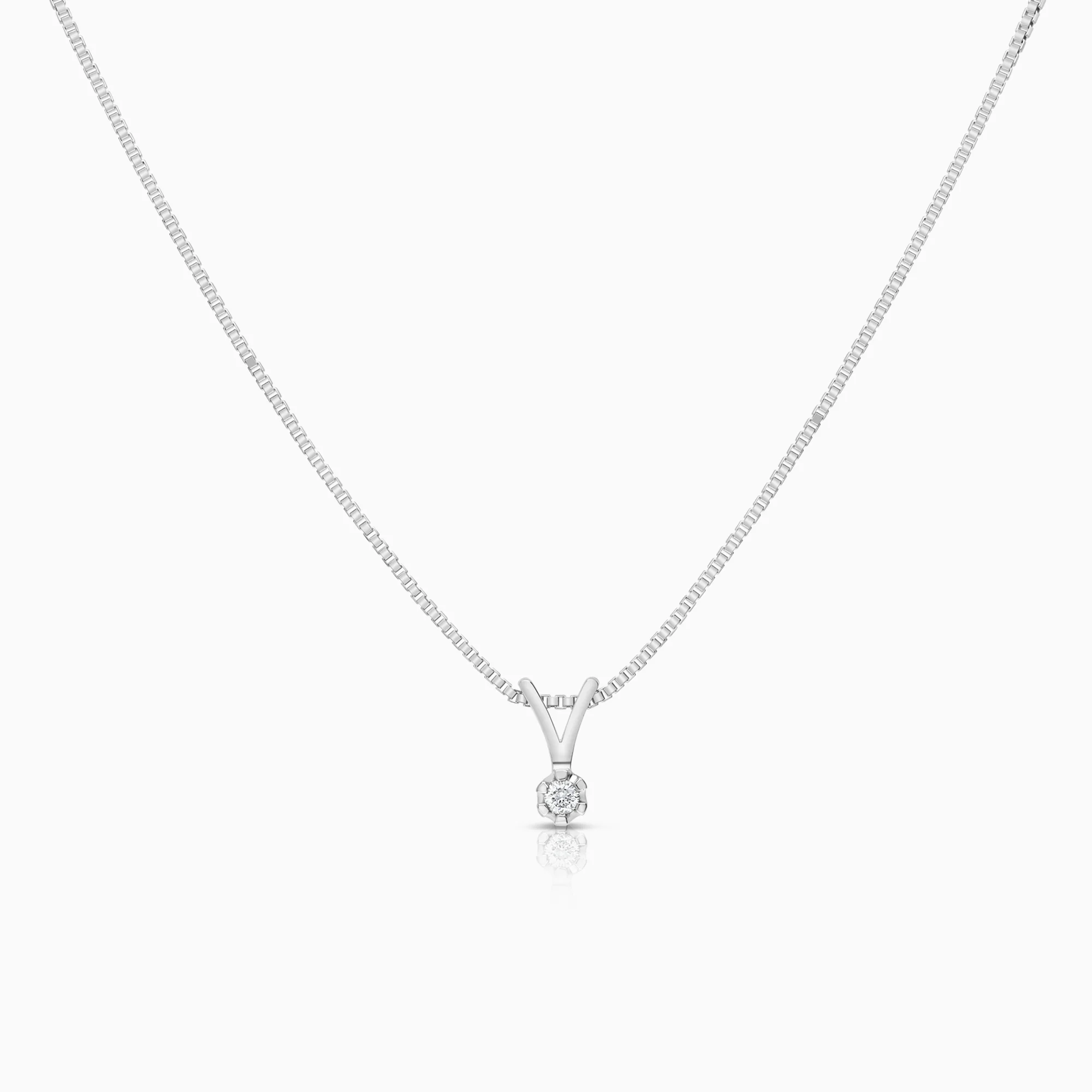 Necklace with solitaire pendant 0.10ct 18K white gold