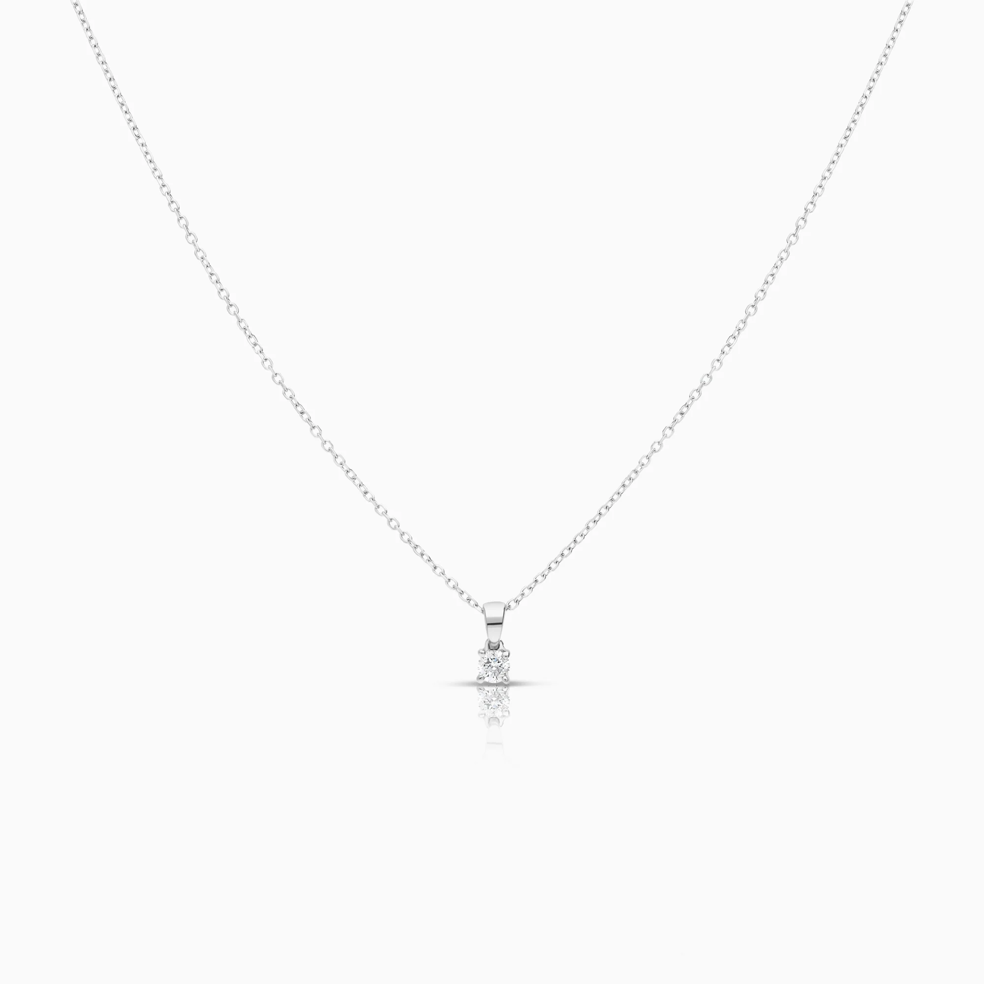 Necklace with solitaire pendant 0.10ct 18K white gold