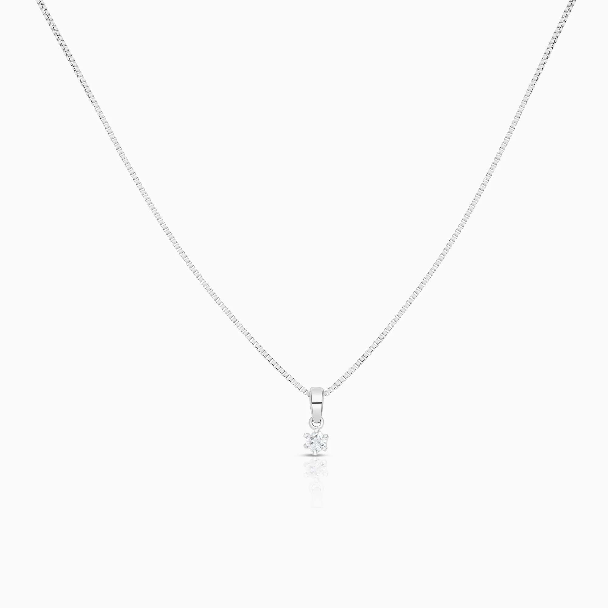 Necklace with solitaire pendant 0.10ct 18K white gold