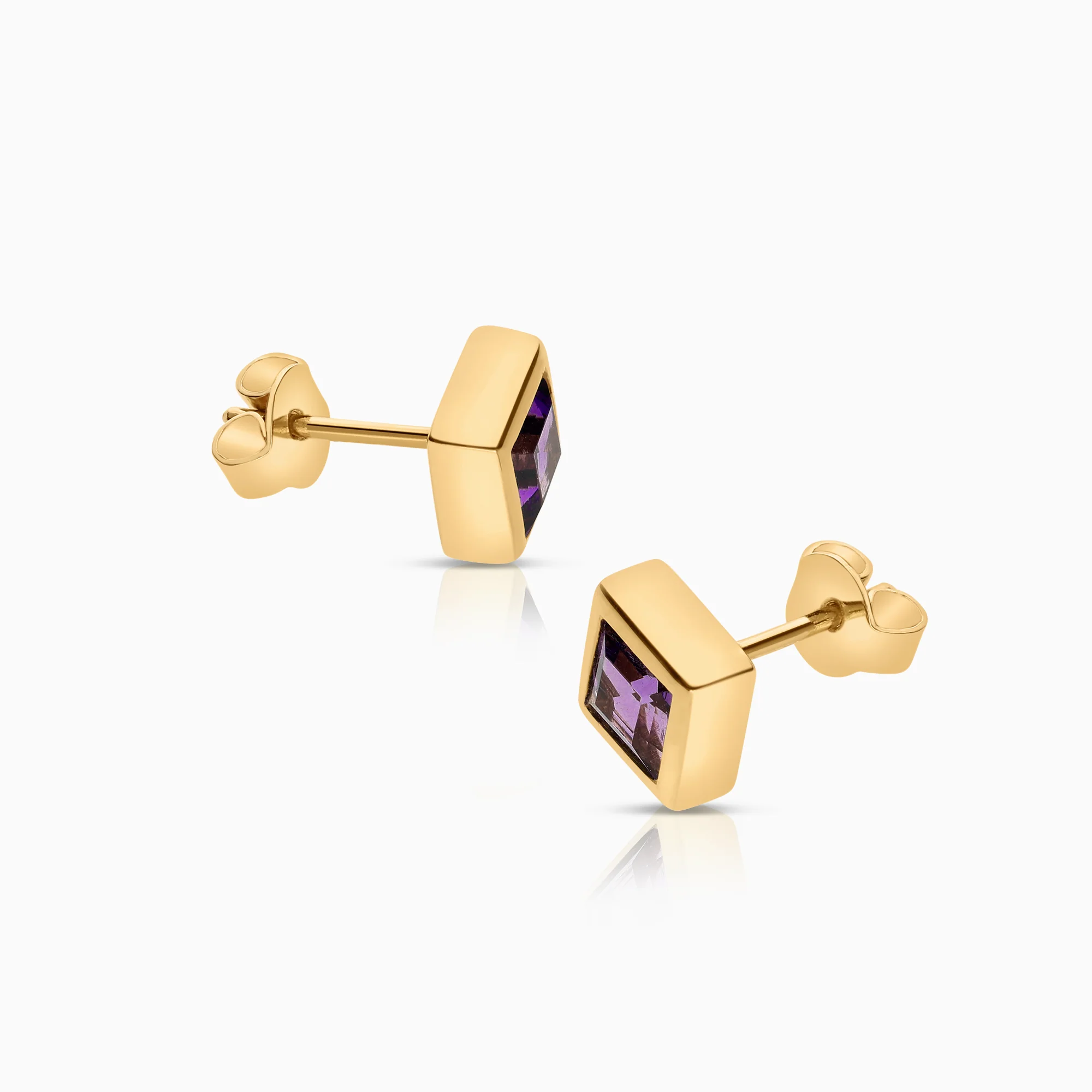 Solitaire earrings with purple amethysts 3.31g 18K gold - Image 2