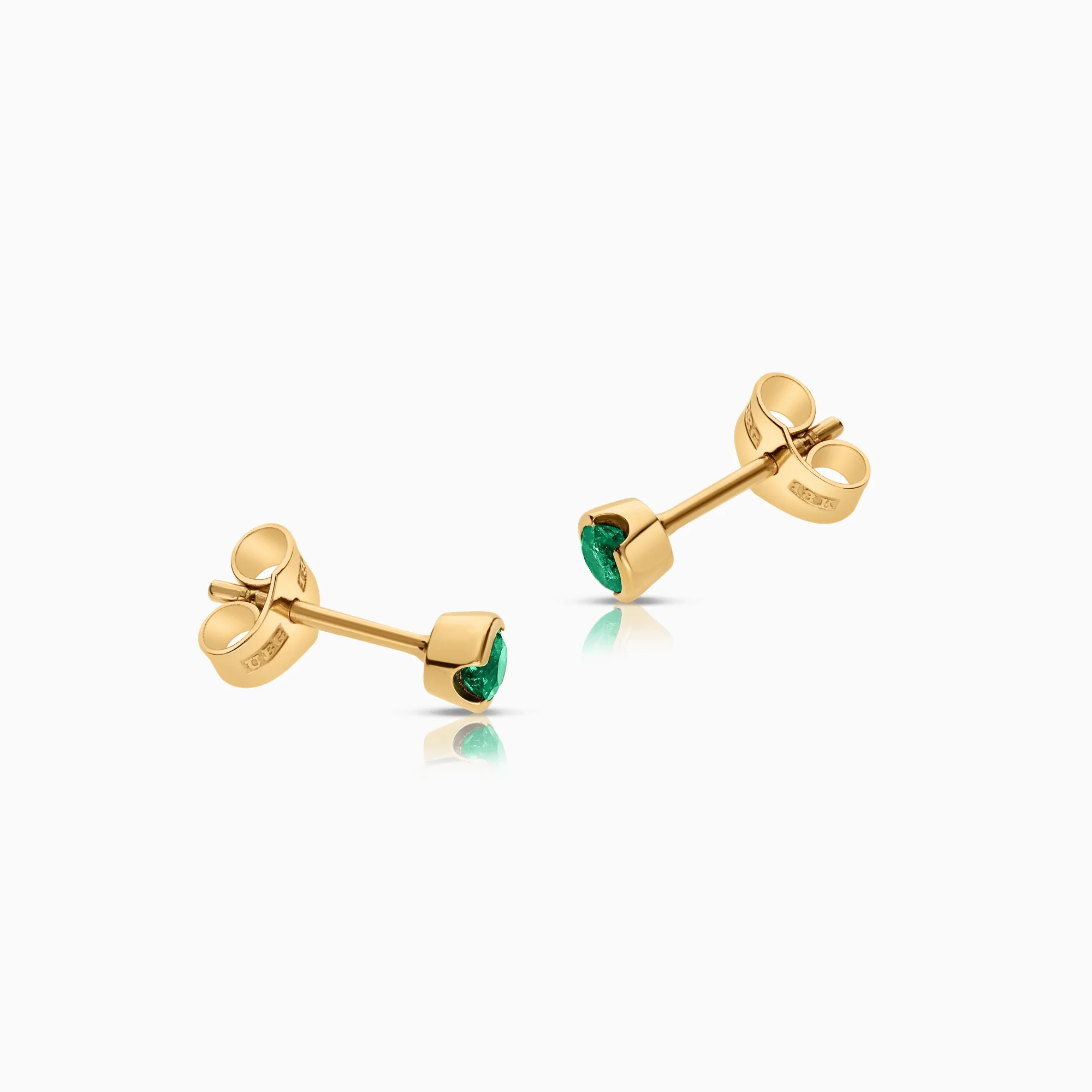 Solitaire earrings with green emeralds 18K gold - Image 2