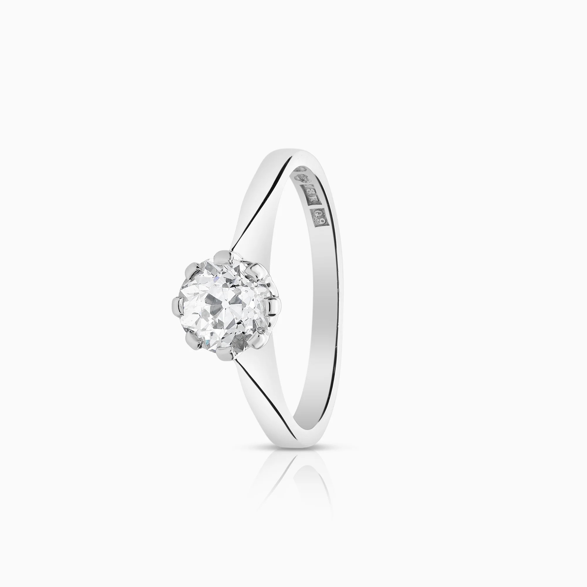Solitaire ring old cut 1.10ct 18K white gold