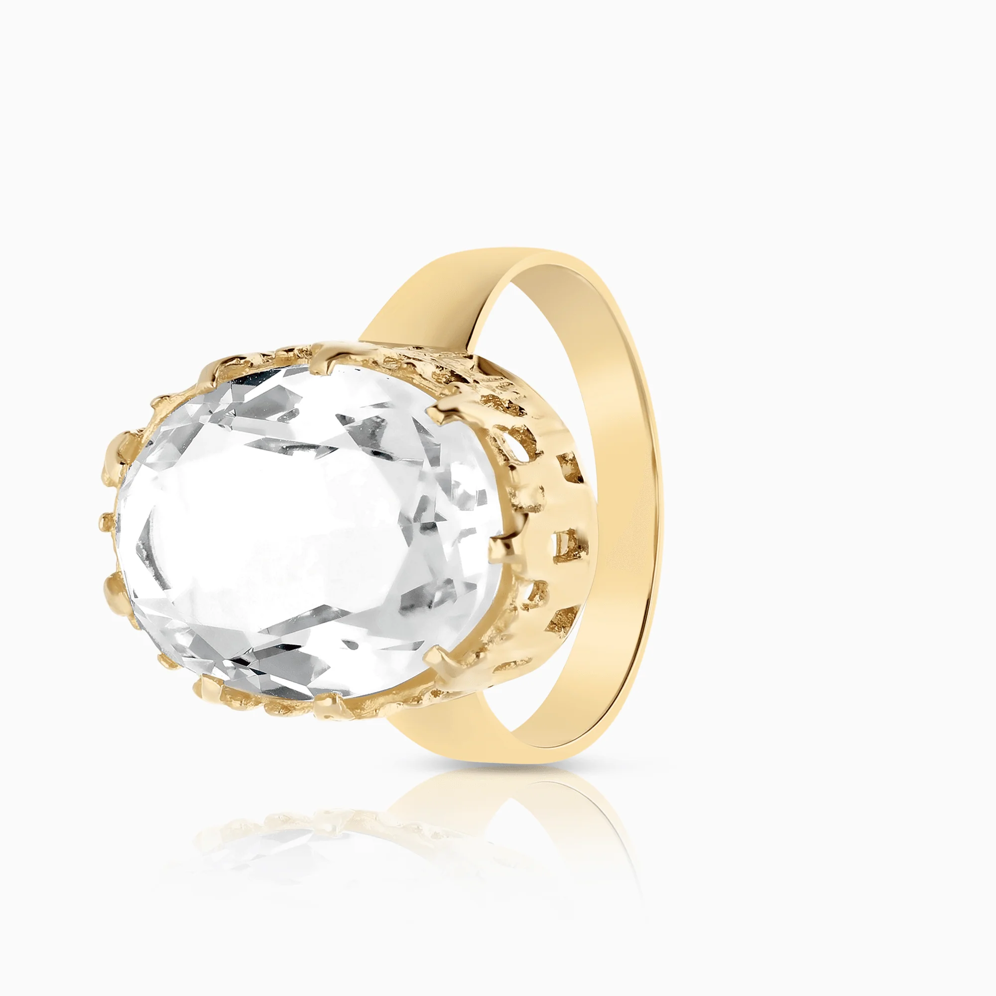 Gold ring with white crystal 5.72g 18K gold