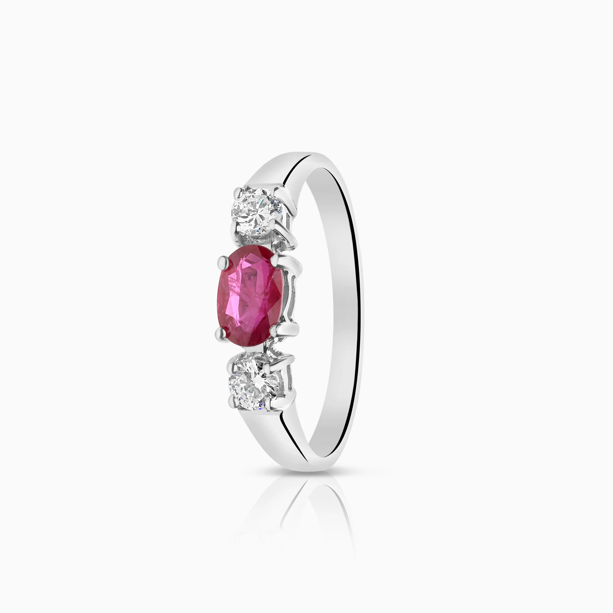 Three-stone ring with ruby 0.18ct 18K white gold