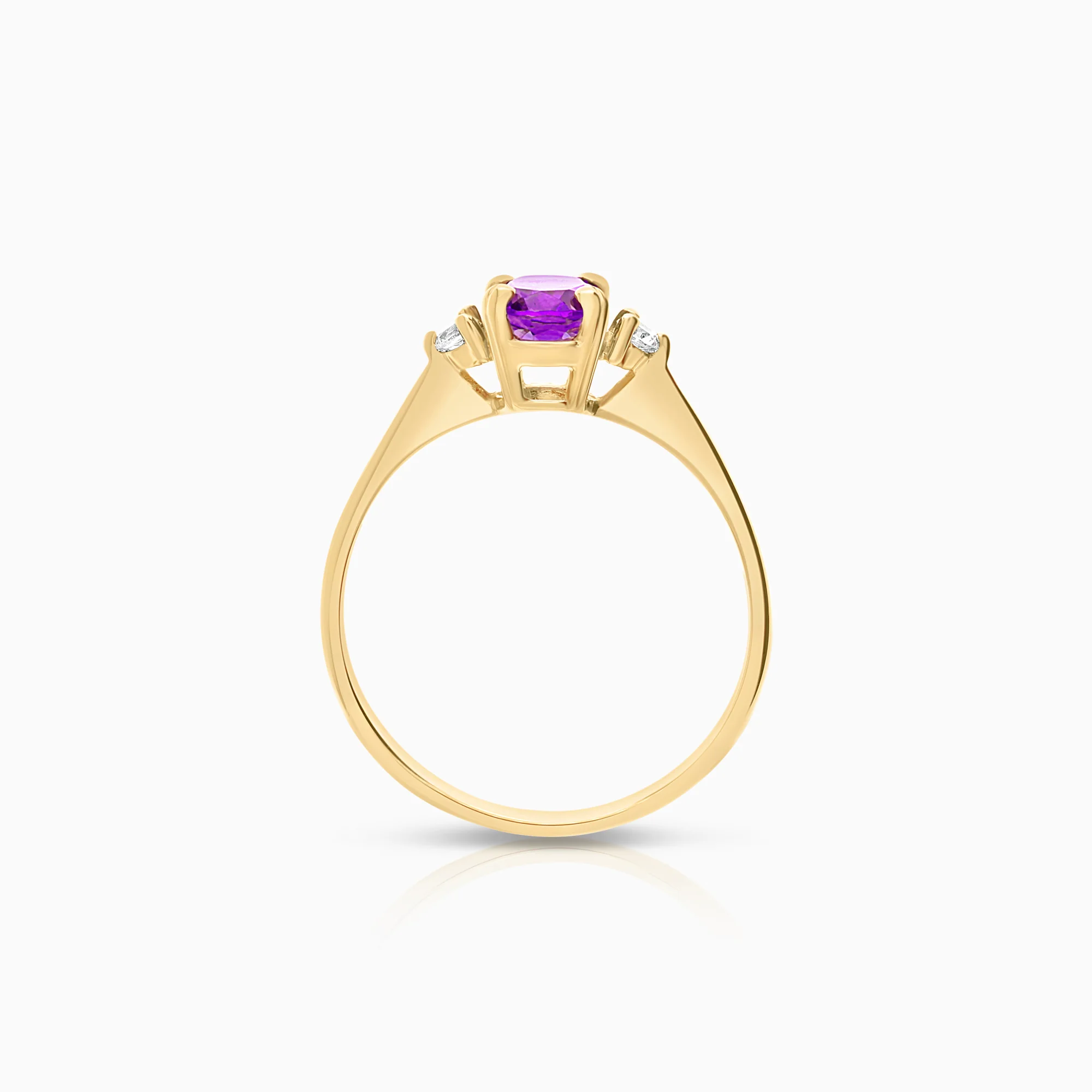 Three-stone ring amethyst, cubic zirconia 1.81g 18K gold - Image 2