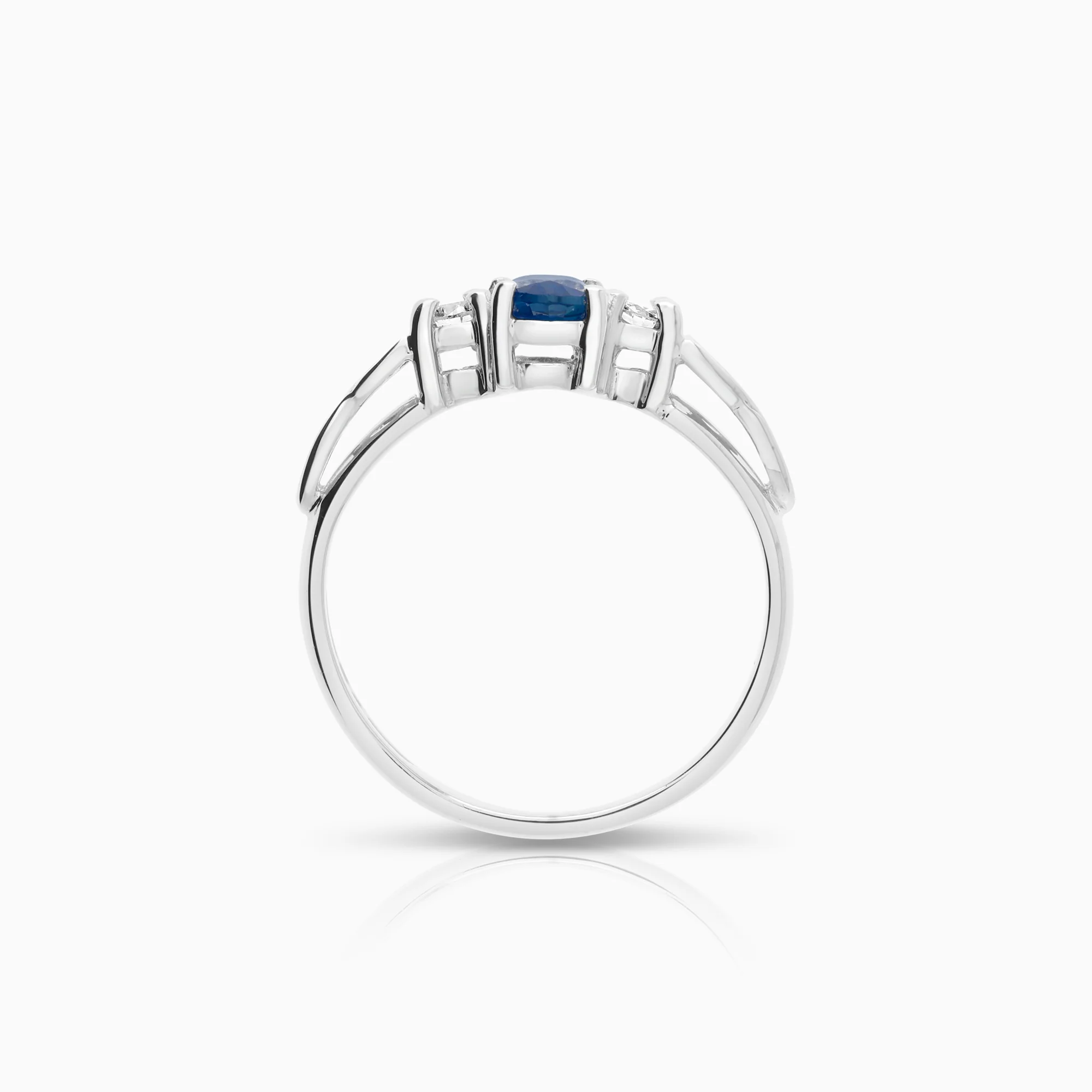 Three-stone ring sapphire and diamonds 0.16ct 14K white gold - Image 2