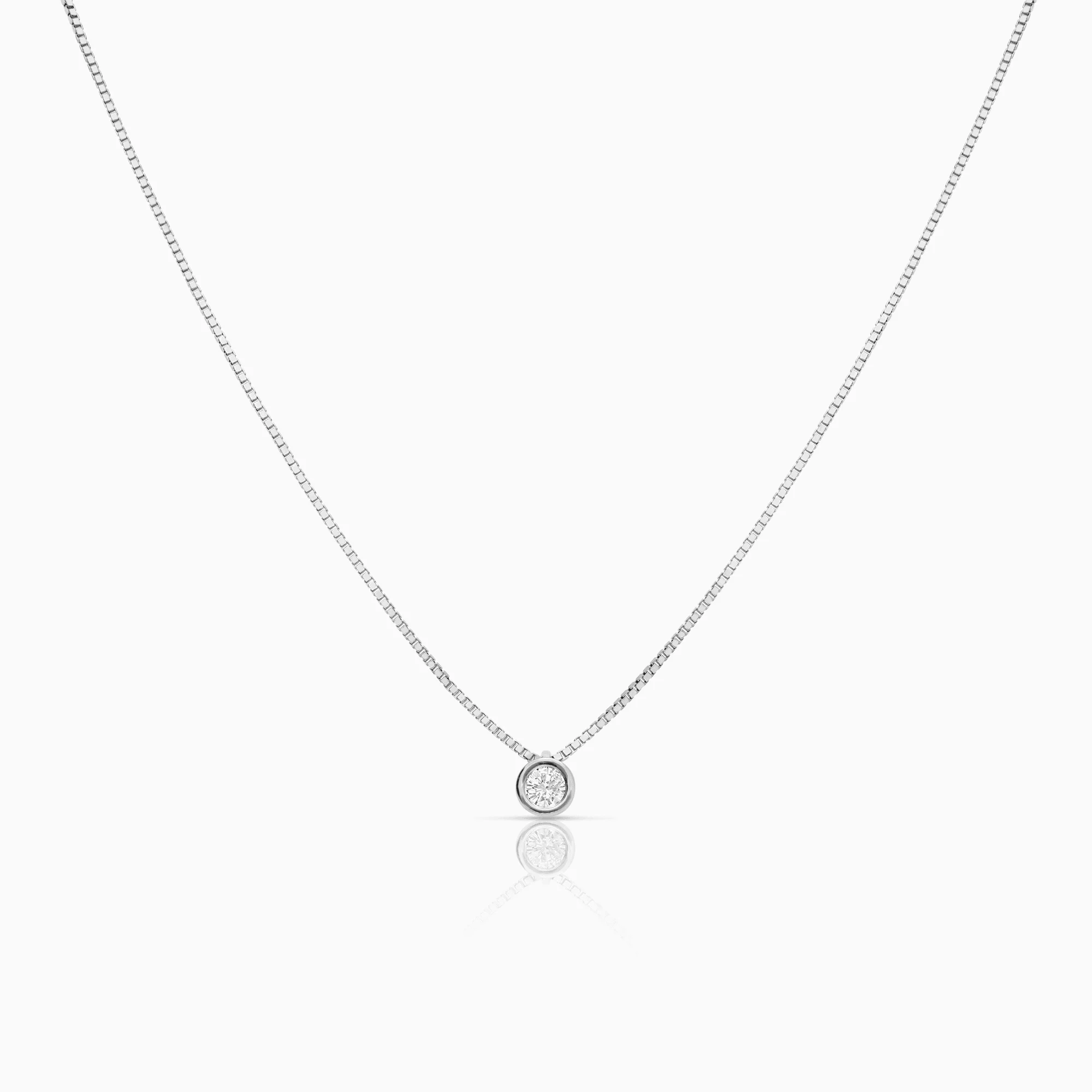 Box chain with solitaire pendant 0.30 ct 18K white gold
